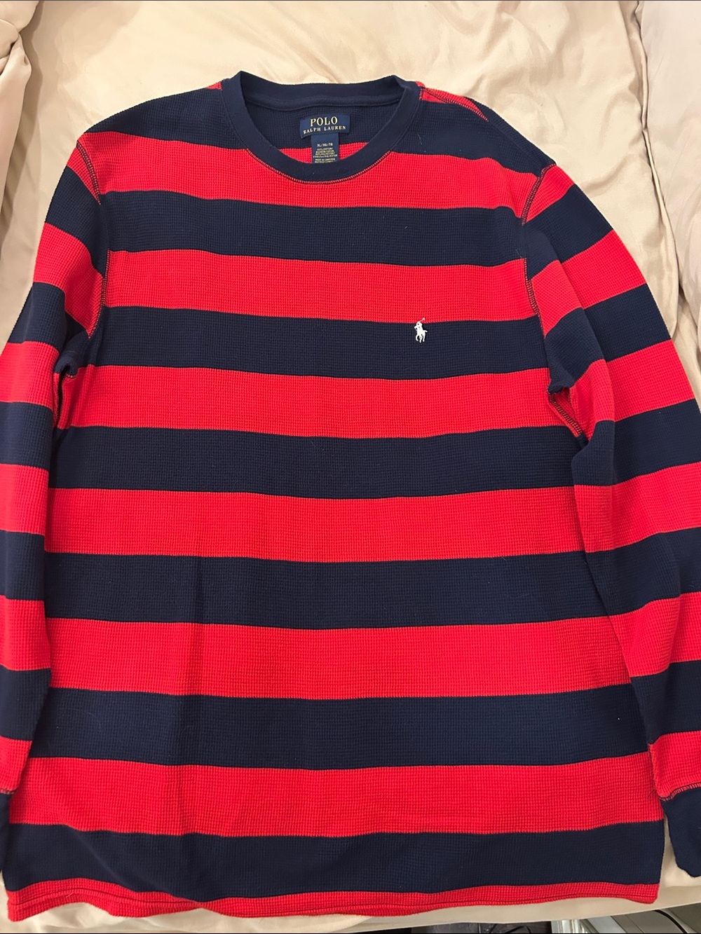 Polo by Ralph Lauren Red and Navy Striped Crewneck long sleeve shirt